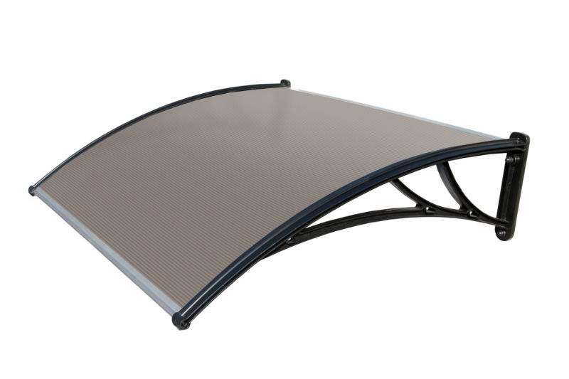 Козырек Krovent из поликарбоната 1200х930х280 бронзовый (черный кронштейн)
